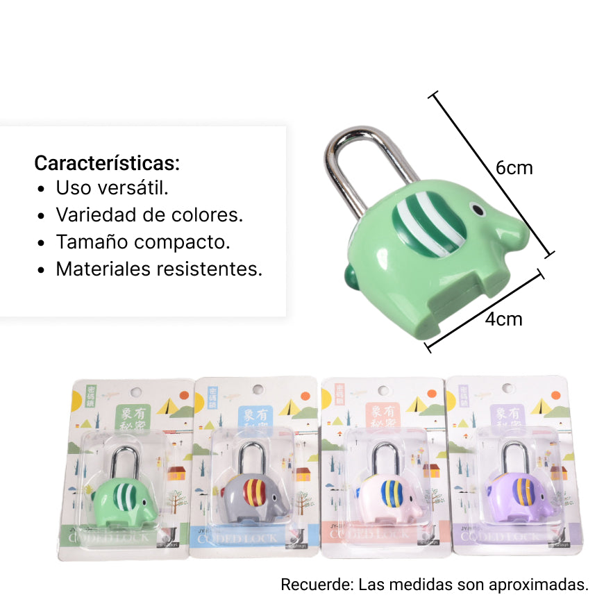 candado con clave elefante mini dim:9*13