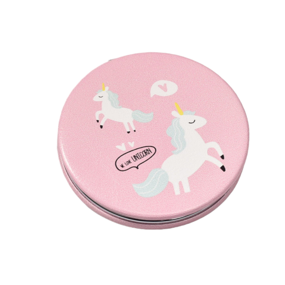 espejo redondo plastico cartera unicornio dim: 7x7cm