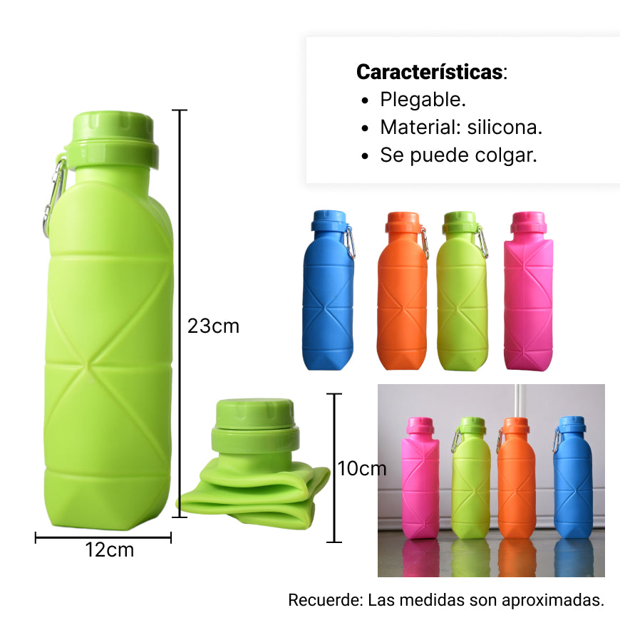 botella de agua 600ml plastico plegable silicona