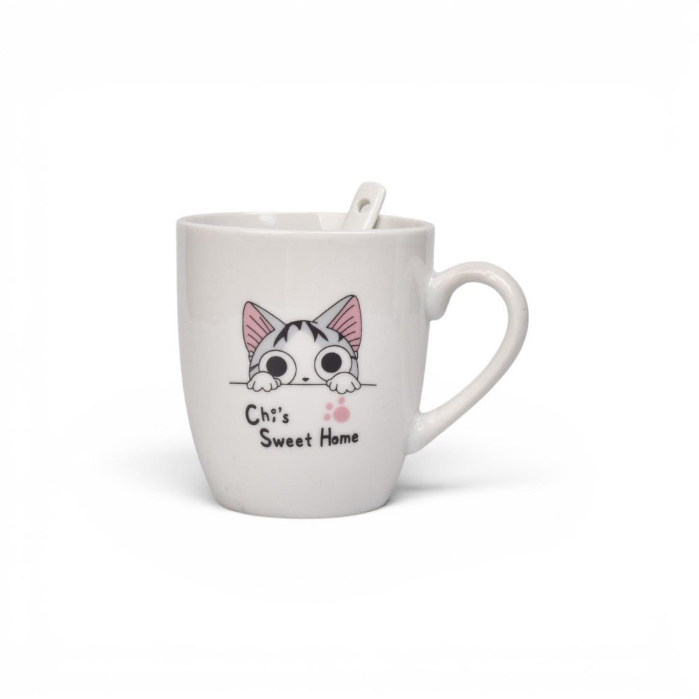 mug pocillo ceramica con cuchara diseño gatos 200ml