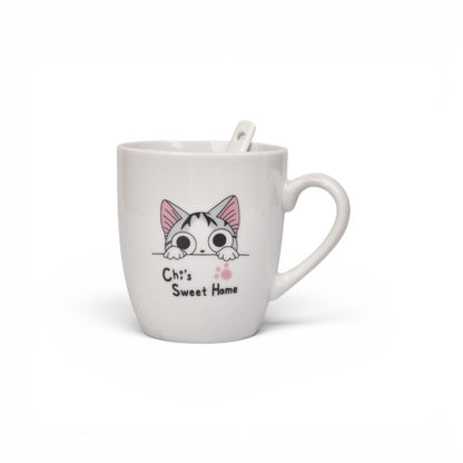 MUG POCILLO CERAMICA CON CUCHARA DISEÑO GATOS 200ML