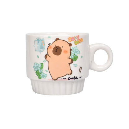 SET 4PCS POCILLOS CON BASE CERAMICA 250ML DISEÑO CAPYBARA DIM:8X8X8