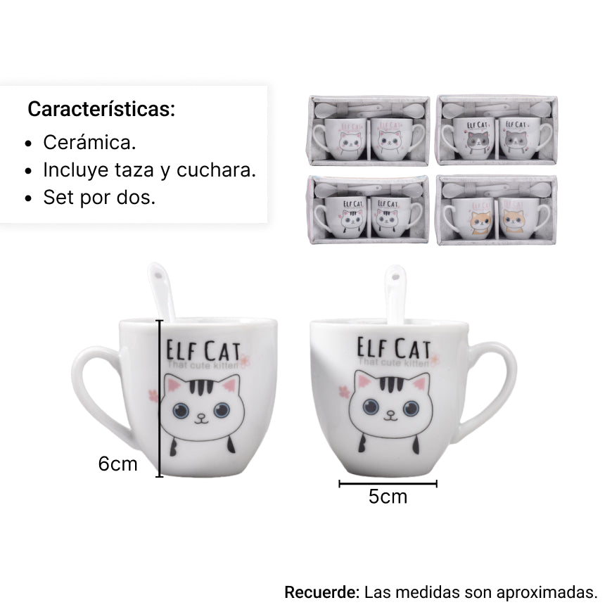 pocillos con cucharas set 2pcs ceramica dim:5*6*6cm