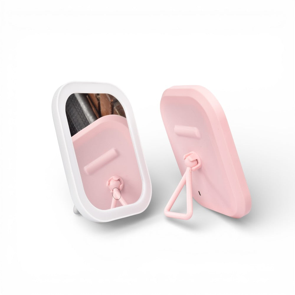 espejo recargable con luz  y soporte plastico dim:14x18x2