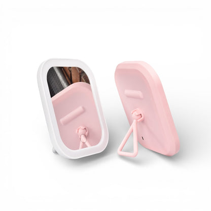 ESPEJO RECARGABLE CON LUZ  Y SOPORTE PLASTICO DIM:14X18X2