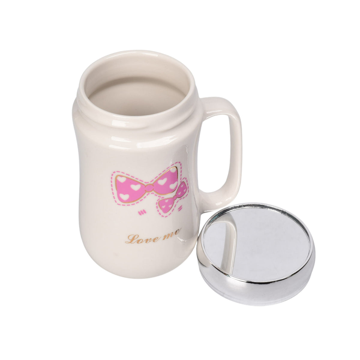 mug pocillo ceramica tapa espejo moños 450ml