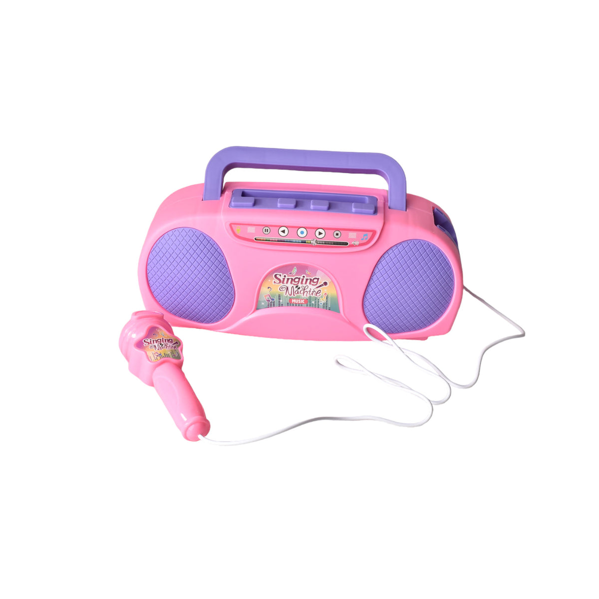 juguete karaoke rosado con microfono de plastico con sonido