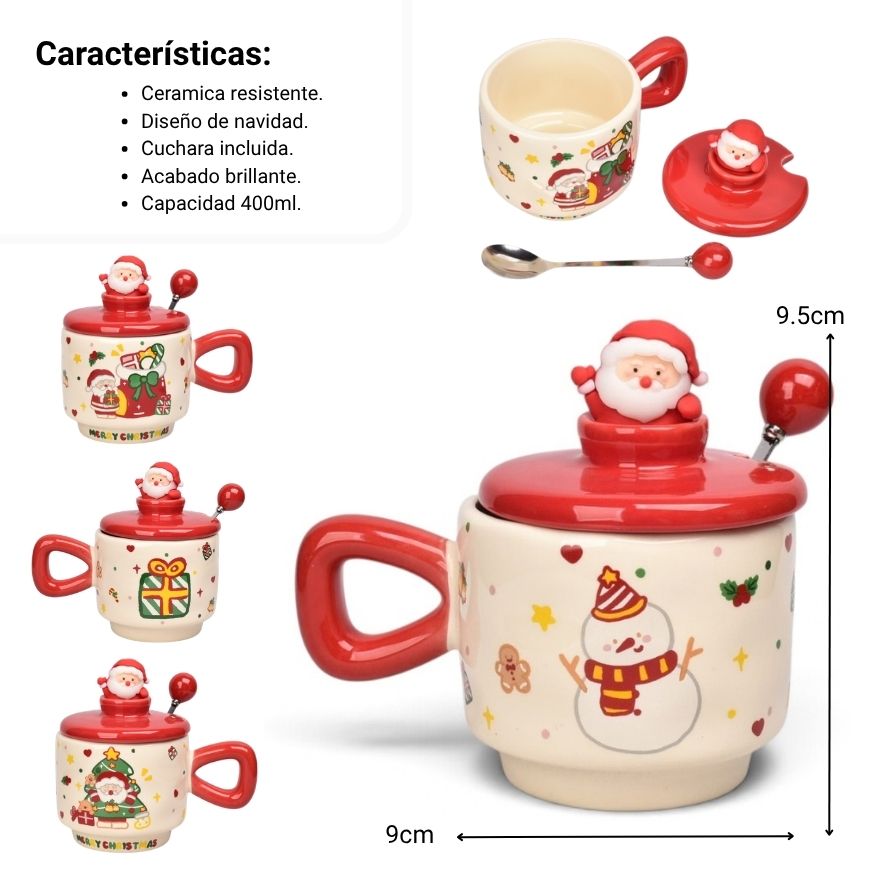 mug pocillo ceramica con tapa y cuchara 400ml