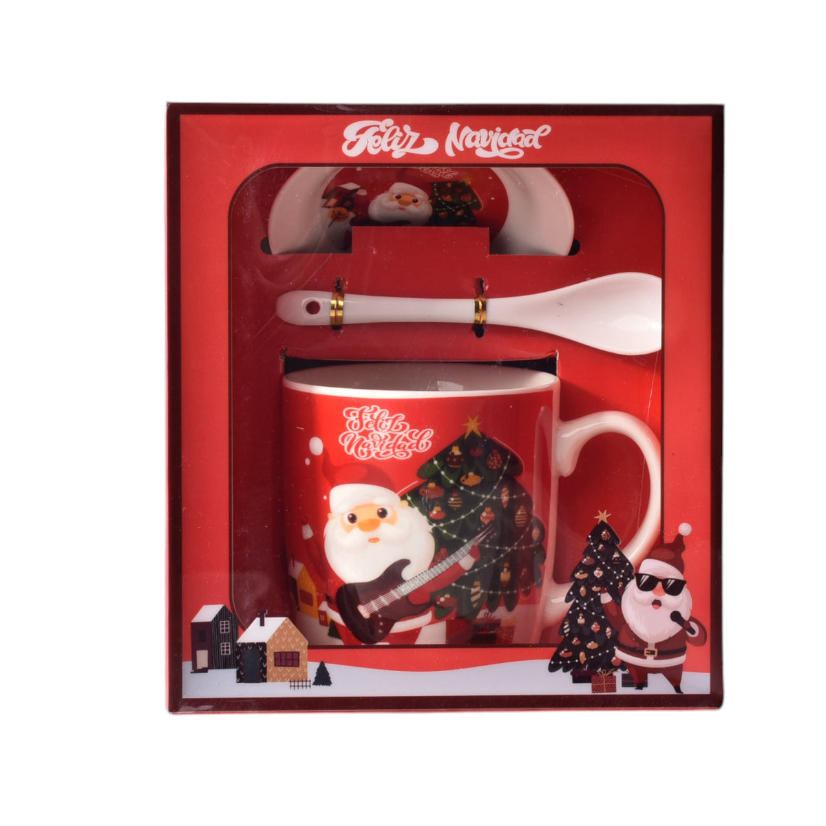 set pocillo ceramica con cuchara y plato de navidad