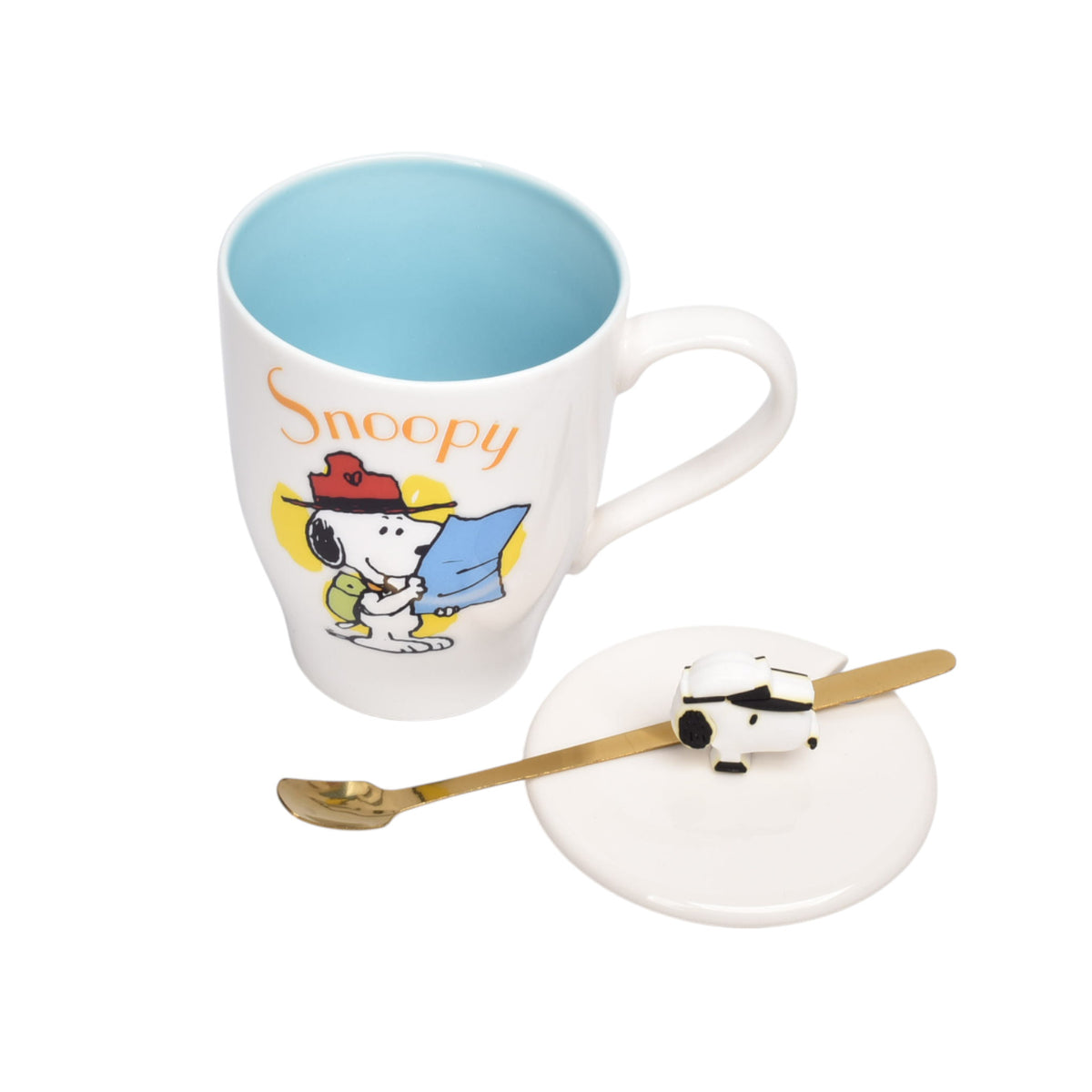 mug pocillo ceramica personaje con tapa y cuchara 350ml dim:9x8