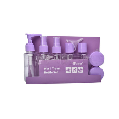 KIT 9 ENVASES RECARGABLES VIAJERO PLASTICO 50ML DIM:22X16X4
