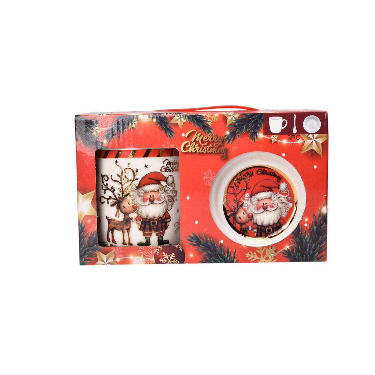 set pocillo navidad con plato ceramica 350ml dim8x8x9