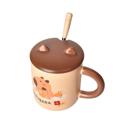 MUG POCILLO CON TAPA CUCHARA CERAMICA DISEÑOS CAPYBARA 450ML