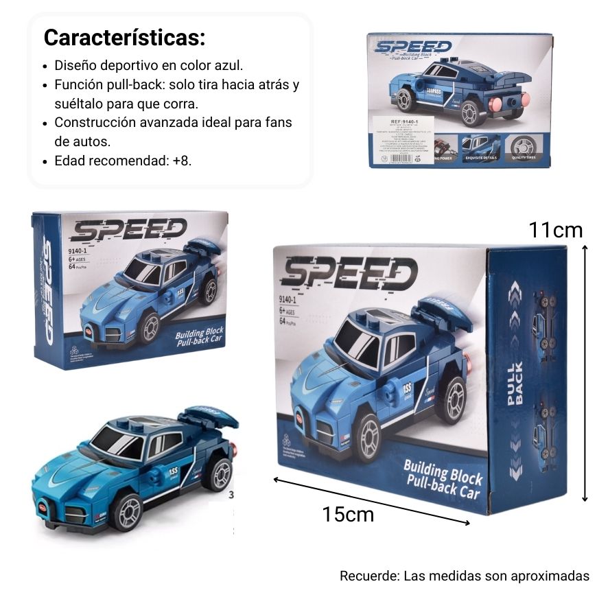 bloques fichas plastica armable carro azul dim:15x5x11