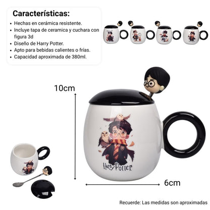 MUG POCILLO CON TAPA CERAMICA PERSONAJE 380ML DIM:10X6