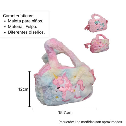 BOLSO CARTERA DE NIÑA EN PELUCHE UNICORNIO DIM:17x12x4