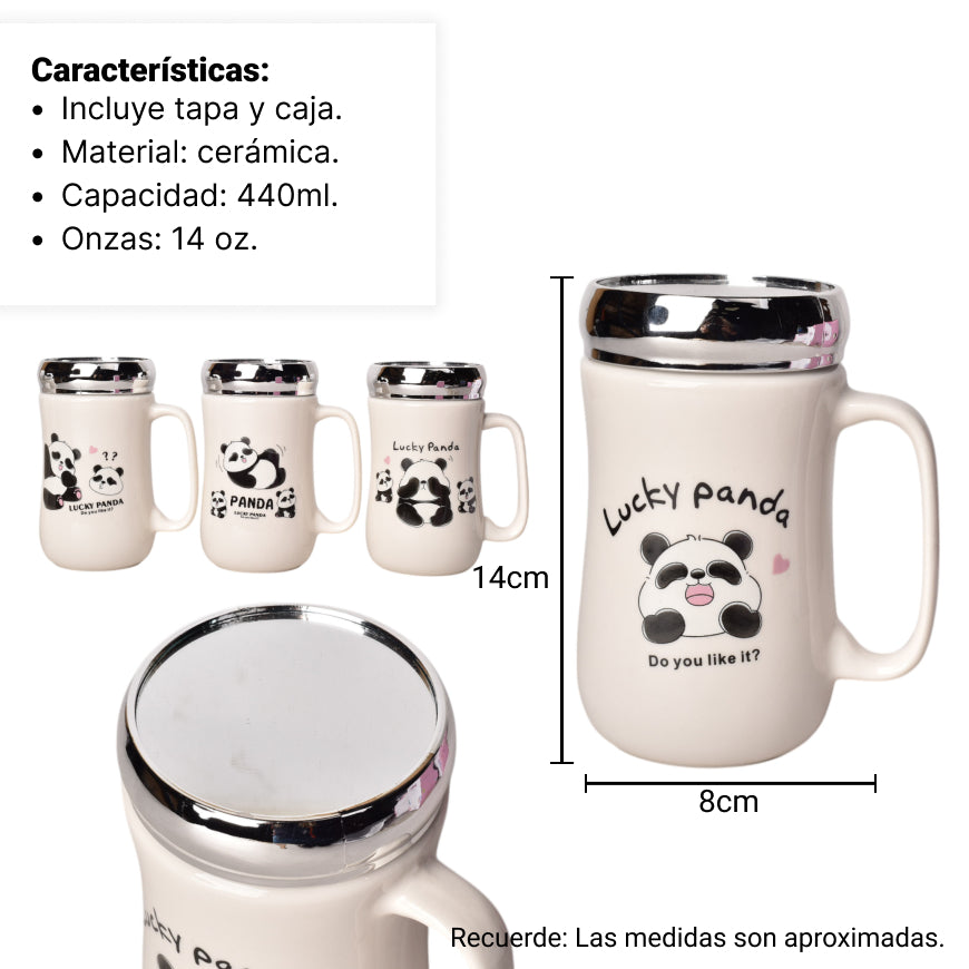 mug pocillo ceramica con tapa diseño osos 440ml dim:8*8*14