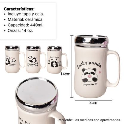 MUG POCILLO CERAMICA CON TAPA DISEÑO OSOS 440ML DIM:8*8*14