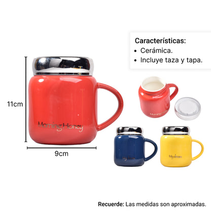 MUG POCILLO CON TAPA CERAMICA