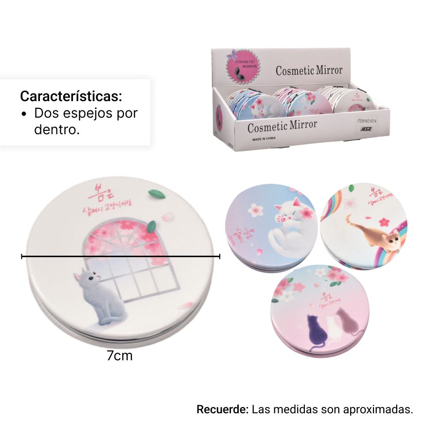 espejo plastico redondo cartera dim: 7x7cm