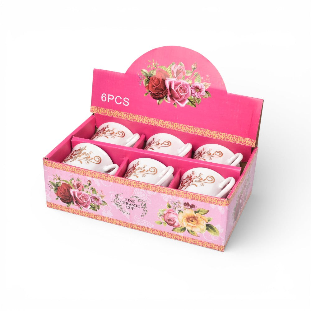 pocillo set 6pcs cermica fondo blanco diseños  120ml dim:7x7x6