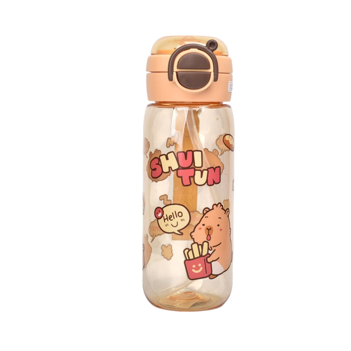 botella de agua 600ml diseño capybara plastico cafe dim:6x20