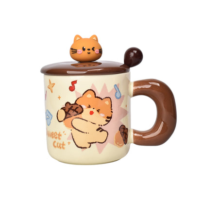 MUG POCILLO CERAMICA CON CUCHARA DISEÑO GATOS 400ML DIM:9X9X12