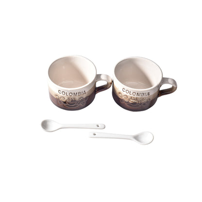 SET 2PCS POCILLOS CON CUCHARAS  CERAMICA DIM:7x7x6