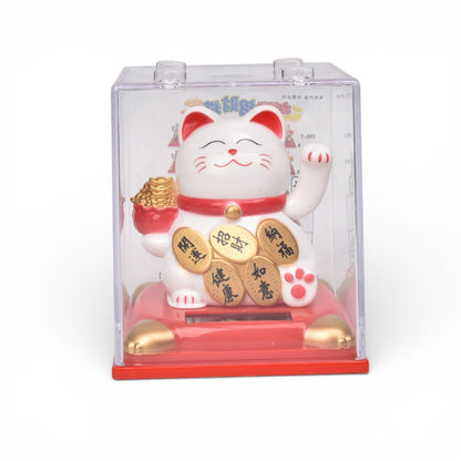 GATO DE LA SUERTE SOLAR PLASTICO COLOR DORADO BLANCO DIM:8X8X9