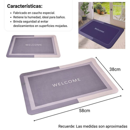 TAPETE DE BAÑO ABSORBENTE ANTIDESLIZANTE CAUCHO GRIS DIM:38X58