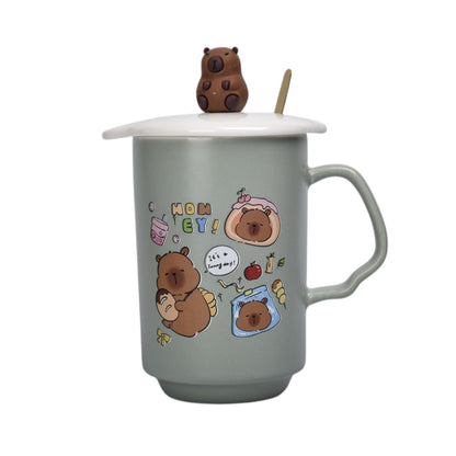 MUG POCILLO CON TAPA DE CERAMICA 360ML CAPYBARA  DIM:11X7X7