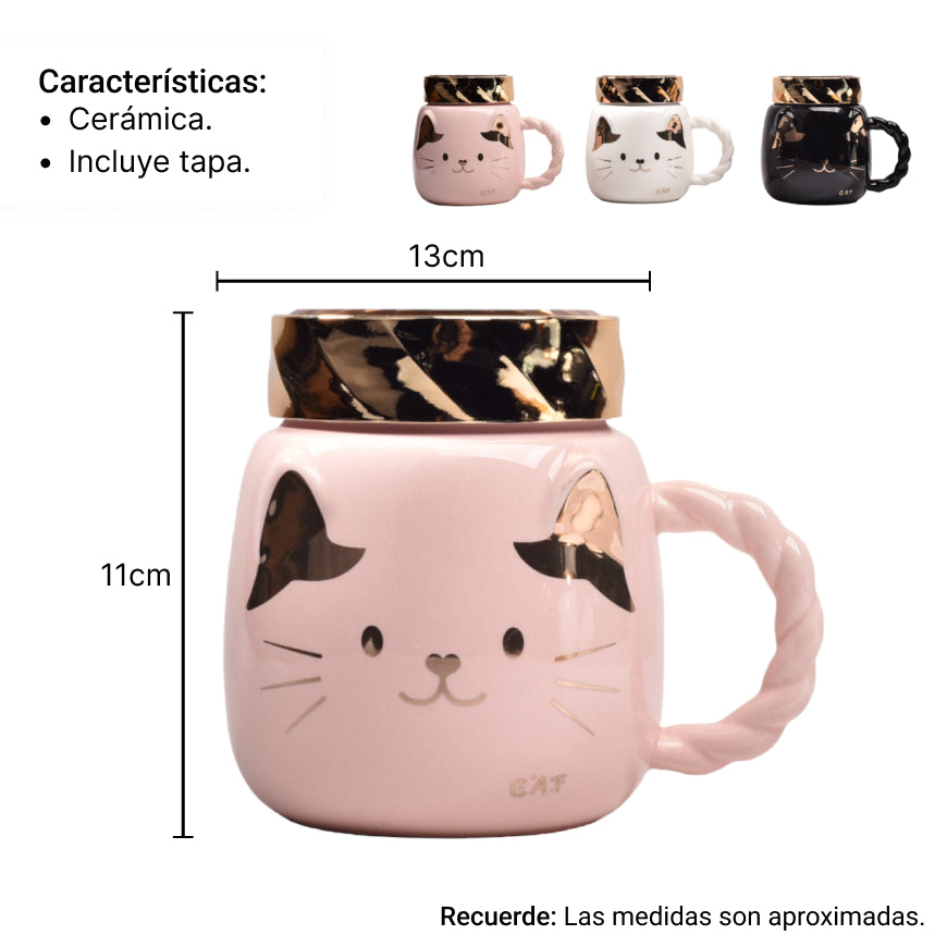 mug pocillo de gato con tapa ceramica