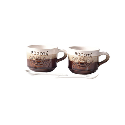 SET 2PCS POCILLOS CON CUCHARAS  CERAMICA DIM:7x7x6