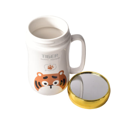 MUG POCILLO CERAMICA DISEÑOS DE ANIMALES CON TAPA DE 400ML