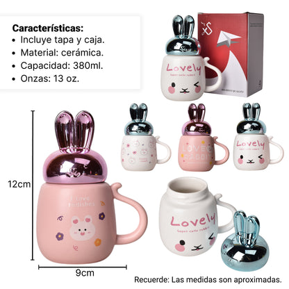 MUG POCILLO CERAMICA DISEÑO CONEJOS 380ML DIM:9*9*12