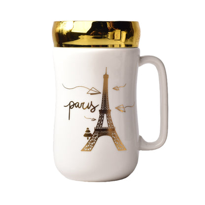 MUG POCILLO CERAMICA DIFERENTES DISEÑOS CON TAPA DE 400ML