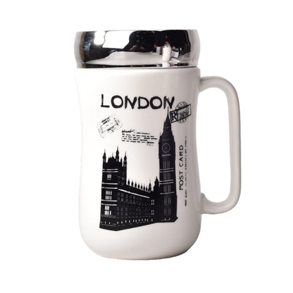 MUG POCILLO CERAMICA DIFERENTES DISEÑOS CON TAPA DE 400ML