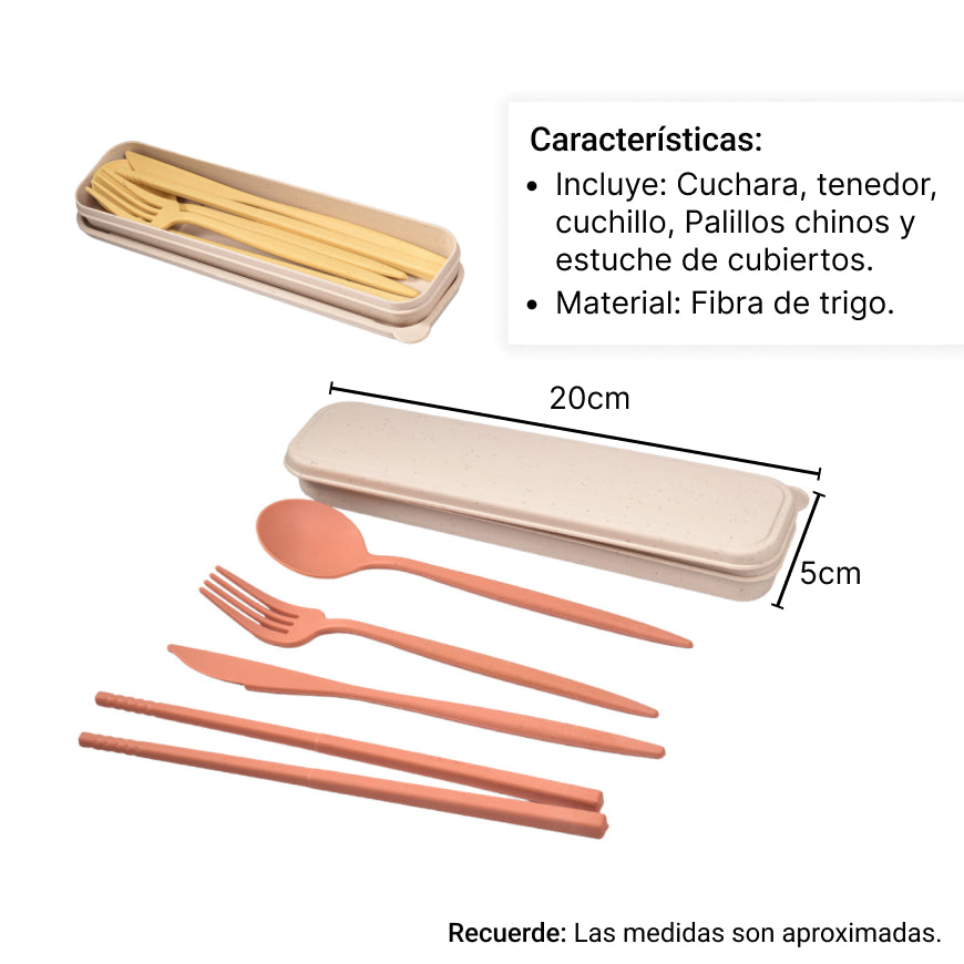 set cubiertos portatiles fibra de trigo