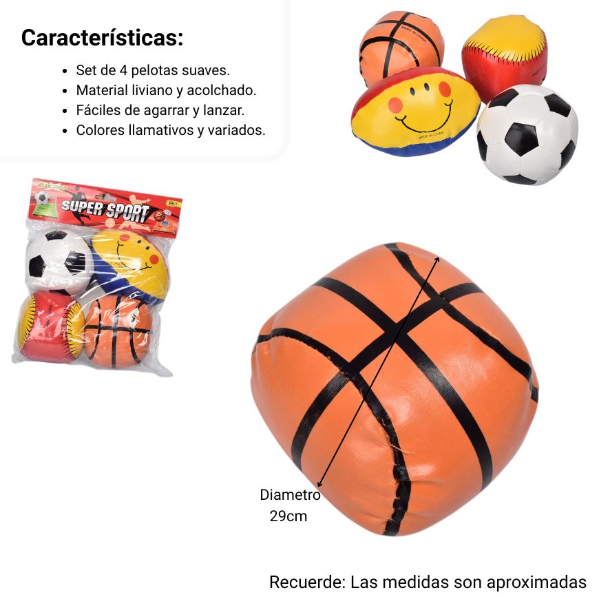 set x 4und pelotas antiestres para niños dim:20x20x10