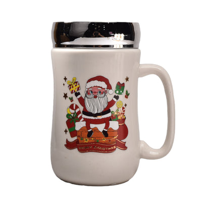MUG POCILLO CON TAPA CERMICA DE NAVIDAD