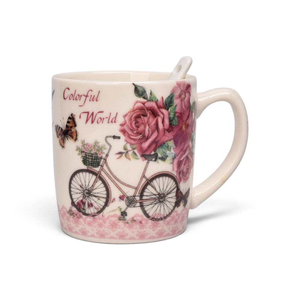pocillo set ceramica con cuchara flores 210ml