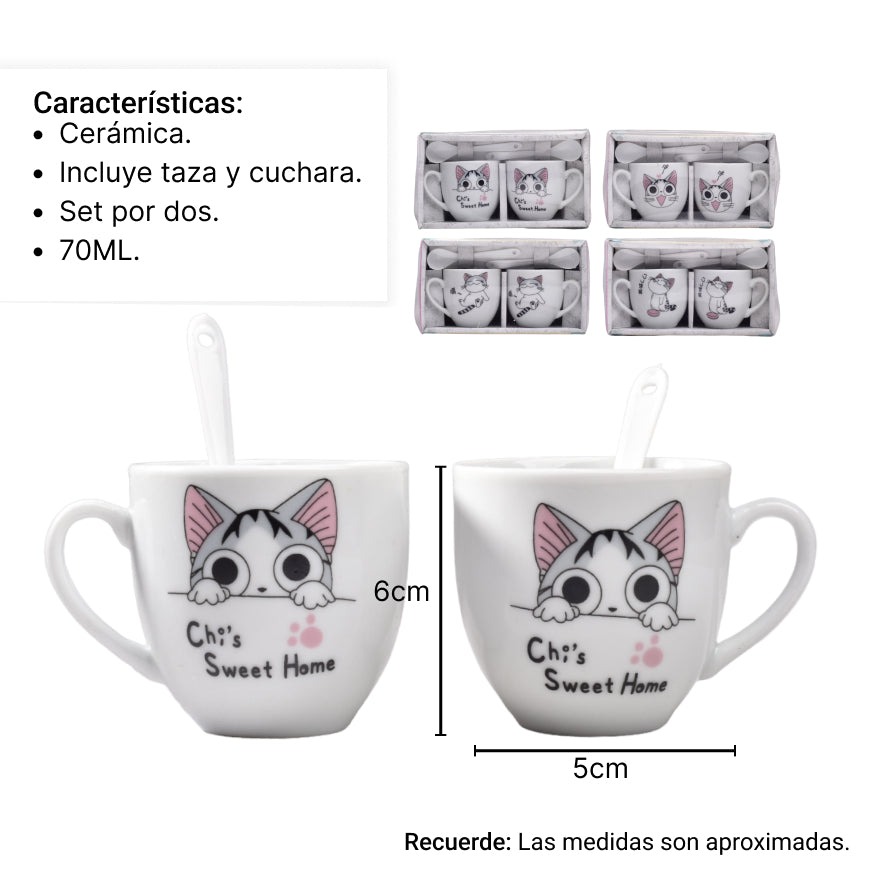 pocillos con cucharas set 2pcs ceramica dim:5*6*6cm