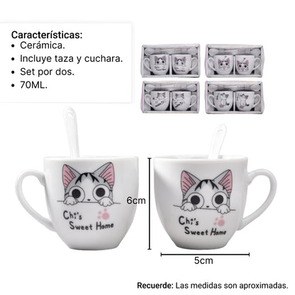 POCILLOS CON CUCHARAS SET 2PCS CERAMICA DIM:5*6*6CM