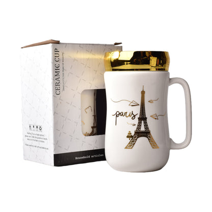MUG POCILLO CERAMICA DIFERENTES DISEÑOS CON TAPA DE 400ML