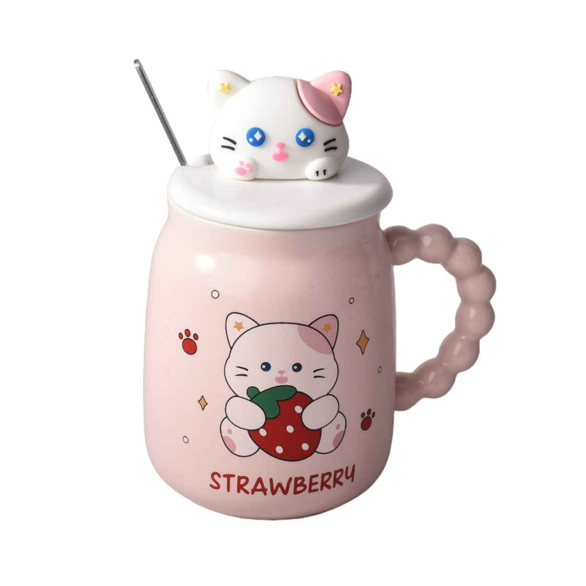 mug pocillo con tapa y cuchara ceramica diseños gatos 420ml