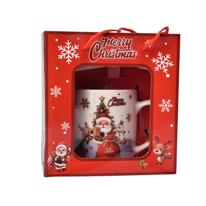 SET POCILLO NAVIDAD CON CUCHARA CERAMICA 210ML DIM7X7X8
