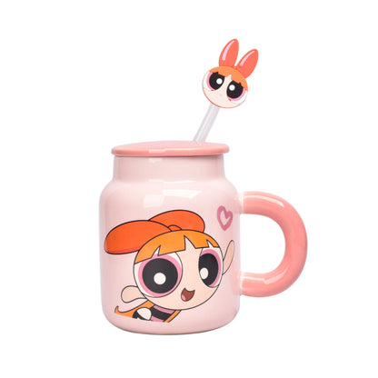MUG POCILLO CERAMICA CON TAPA Y PITILLO PERSONAJE 400ML DIM:10X6
