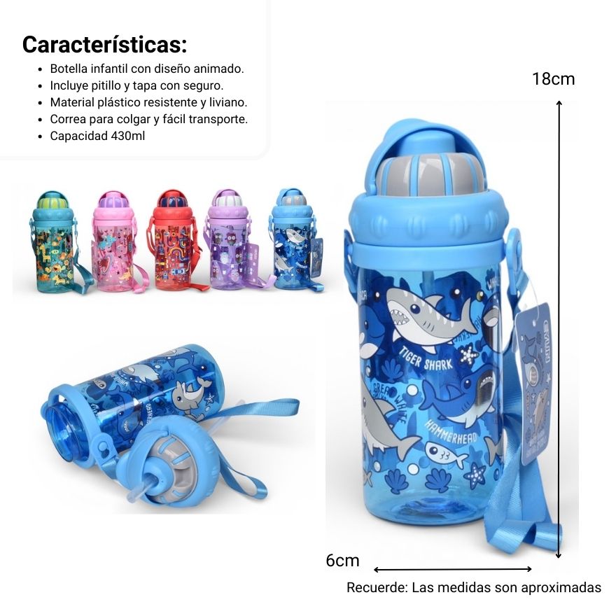 botella de agua 430ml plastico dim:6x6x18