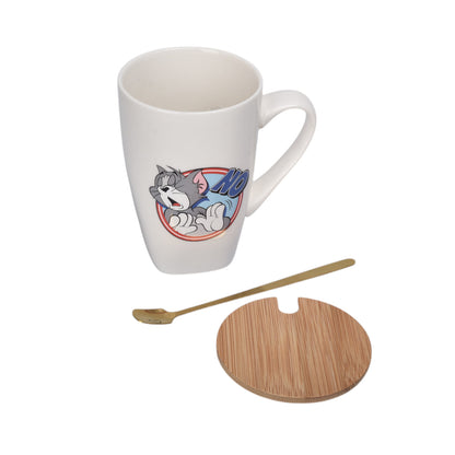 MUG POCILLO CERAMICA PERSONAJE CON TAPA DE MADERA 380ML