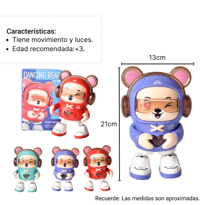 juguete oso con movimiento luces y sonido plastico